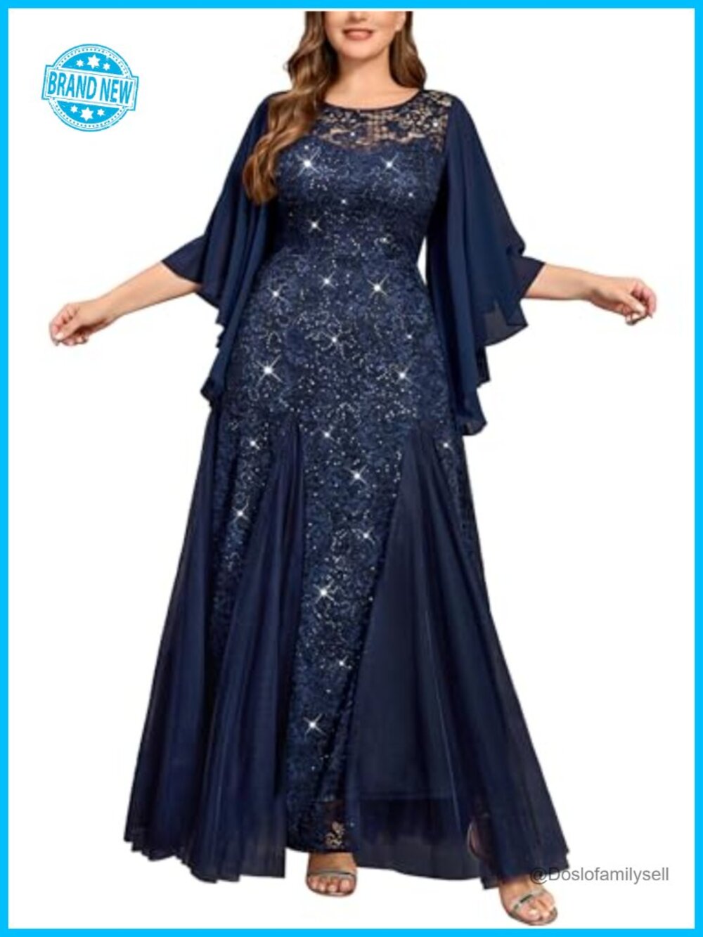MISSMAY Plus Size Sequins Lace Tulle Long Formal Evening Maxi Dress